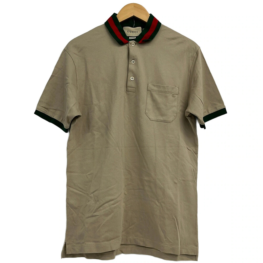 Gucci Beige Green Red Men's Polo Shirt #326980G54B